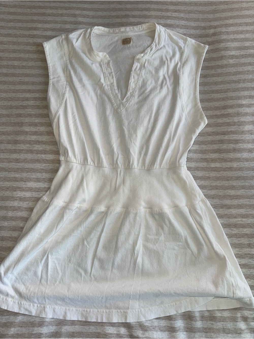 Free People White V-Neck Waist-Trim Tunic Dress